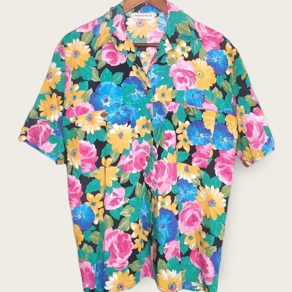 Vintage 1980s Intriguing Threads Floral Print Button Down - Picture 1 of 5